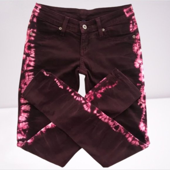 🌼 LF CARMAR Tie-Dye Low Rise Skinny Jeans, Maroon 24 LN - Picture 1 of 7
